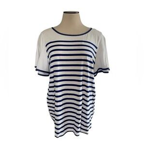 LAUREN RALPH LAUREN Crewneck Blue Stripe Flutter‎ Sleeve Top Size 1X